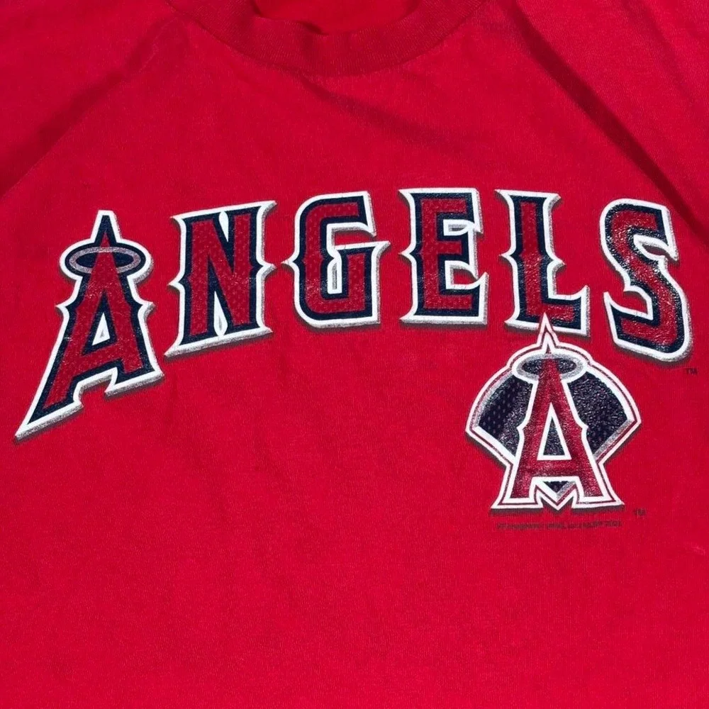 Vintage y2k Lee Sports  MLB Anaheim Angels Spellout Red Graphic T-Shirt Size XL